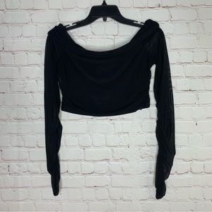 Shein Womens Black Mesh Long Sleeve Stretch Crop Top Size L EUC
